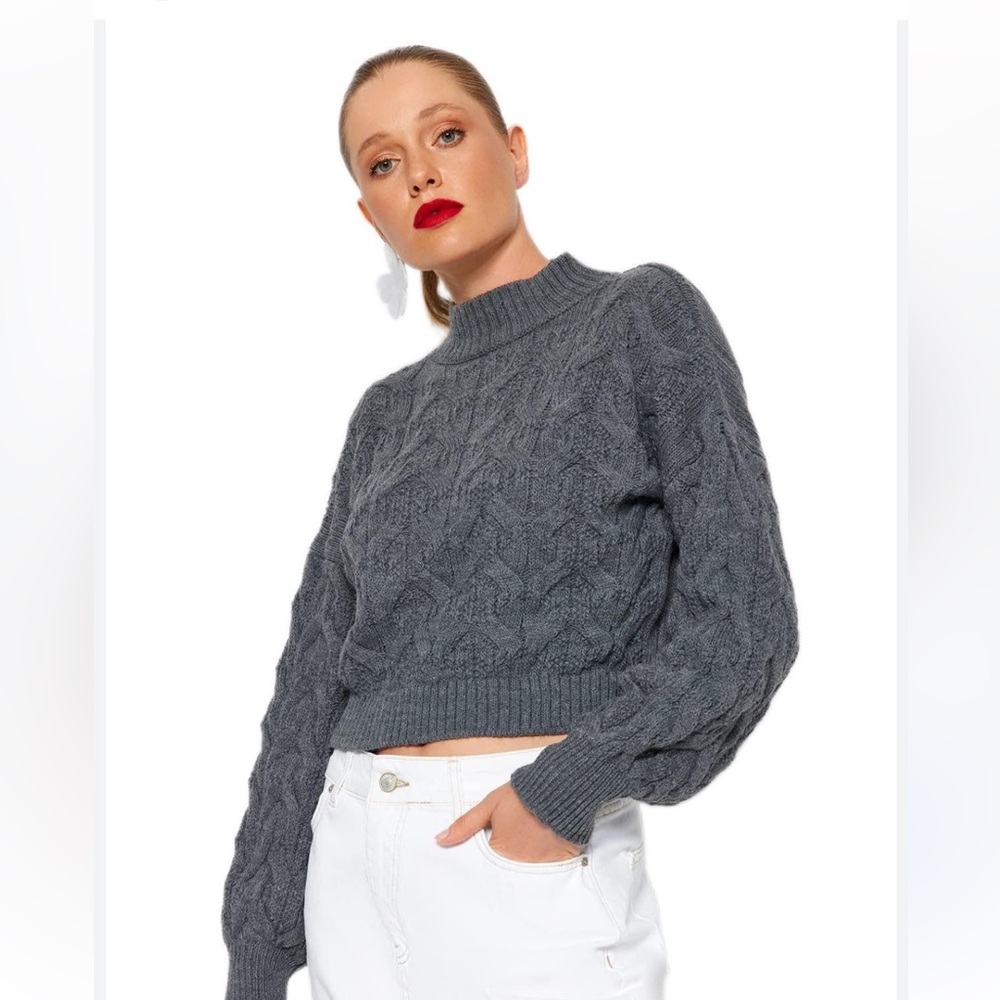 Nelly & Rose 🌹 Charcoal Grey Cable Knit Sweater -Soft ! Sz M-NWOT 🩶 - Picture 1 of 6